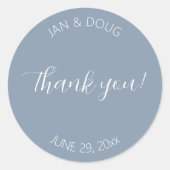Sticker Rond Dusty Blue Stylisé Merci Mariage (Devant)