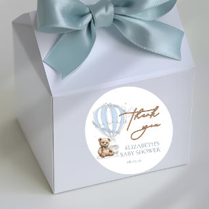 Sticker Rond Dusty Blue Toile Hot Air Balloon Bear Merci