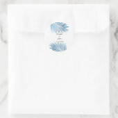 Sticker Rond Dusty Blue Tropical Palm Tree Feuilles Nom Mariage (Sac)