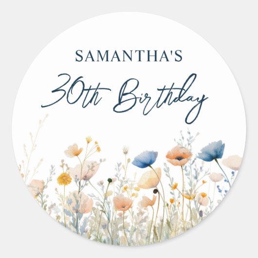 Sticker Rond Dusty Blue Watercolor Fleur sauvage 30e anniversai (Devant)