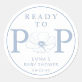 Sticker Rond Dusty Blue Wildflower Ready to Pop Baby Shower  (Devant)