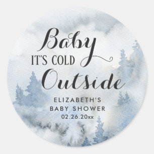 Sticker Rond  Dusty Blue Winter Forest - Bébé Il fait froid d