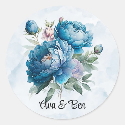 Sticker Rond Dusty et marine Watercolor Mariage Peony (Devant)