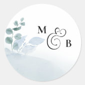 Sticker Rond Dusty Eucalyptus Élégant Mariage monogramme (Devant)