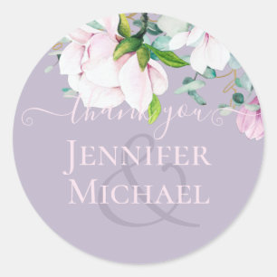 Sticker Rond Dusty Lavender rose Magnolias Eucalyptus Merci