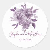 Sticker Rond Dusty Mauve Floral Rose Mariage d'aquarelle (Devant)