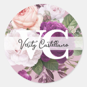 Sticker Rond Dusty Mauve Vintages Roses Floral Simple Personnel