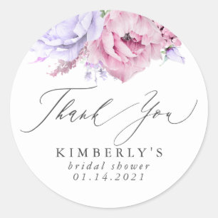 Sticker Rond Dusty Merci botanique rose et violet