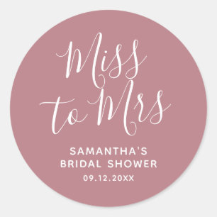 Sticker Rond Dusty Pink Miss to Mrs Baby Shower Mariage