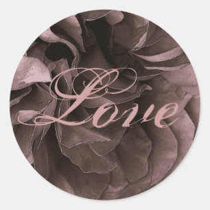 Sticker Rond DUSTY PLUM Frilly Rose LOVE Mariage Enveloppe Scea