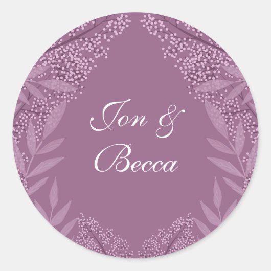 Sticker Rond Dusty Plum violet Mariage Botanique (Devant)