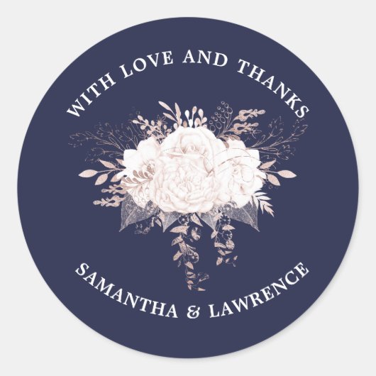 Sticker Rond Dusty Rose blanc Floral Navy Mariage bleu (Devant)
