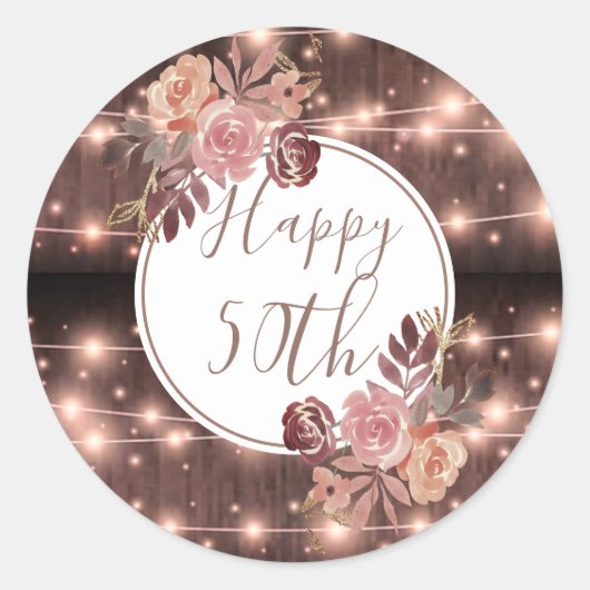 Sticker Rond Dusty Rose Brown Rustique fête d'anniversaire (Devant)