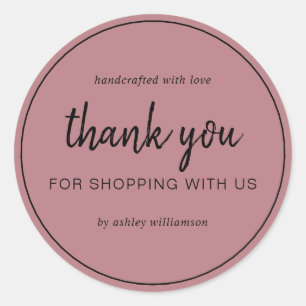 Sticker Rond Dusty Rose Chic Script Merci pour votre achat
