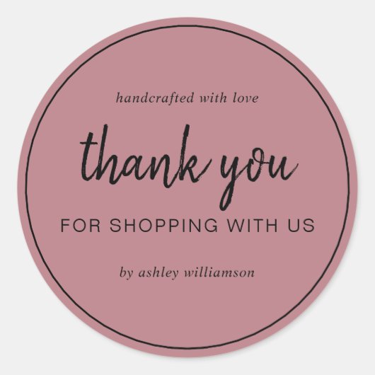 Sticker Rond Dusty Rose Chic Script Thank You For Shopping (Devant)