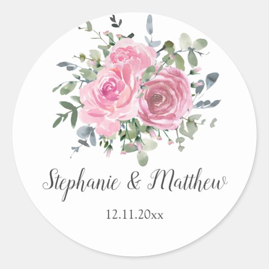 Sticker Rond Dusty rose Eucalyptus Mariage botanique (Devant)