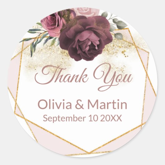 Sticker Rond Dusty Rose Floral Gold Géométrique (Devant)