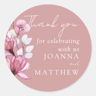 Sticker Rond Dusty Rose Floral Wedding Favor Merci