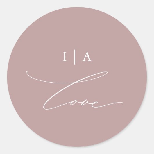 Sticker Rond Dusty Rose Love Calligraphie Monogramme Mariage (Devant)