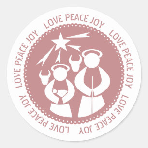 Sticker Rond Dusty rose Nativité Scène Amour Paix Joie Noël