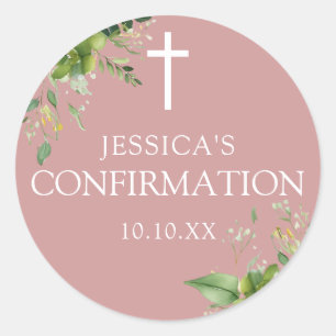 Sticker Rond Dusty Rose rose verdure Floral Confirmation Favori