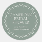Sticker Rond Dusty Sage | Bordure Ondulée en Coquille Mariage (Devant)