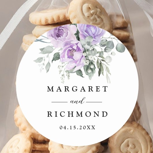 Sticker Rond Dusty violet Rustique Mariage floral