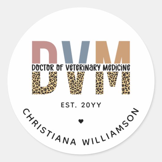 Sticker Rond DVM personnalisé Docteur en médecine vétérinaire C (Devant)