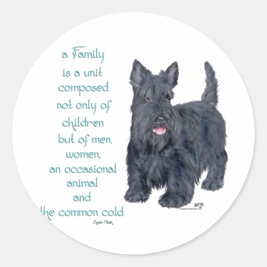 Sticker Rond Dynamique familiale - Scottish Terrier Wit & Wisdo (Devant)
