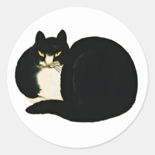 Sticker Rond Dynastie Qing chinoise rétro Manchu noir Chat