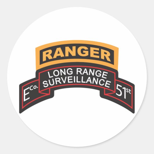 Sticker Rond E Co 51st Infantry LRS Scroll, onglet Ranger (Devant)