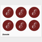 Sticker Rond E Monogramme Blanc initial sur Maroon (Feuille)