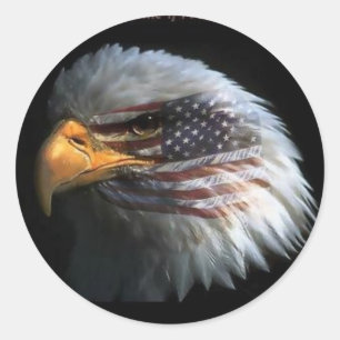Sticker Rond Eagle patriotique avec l'arrière - plan de drapea
