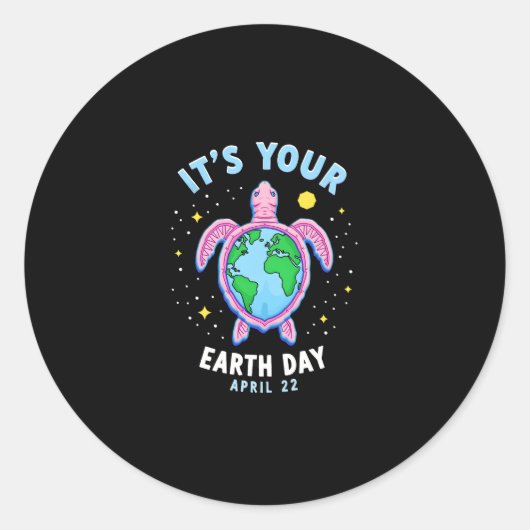 Sticker Rond Earth Day Turtle Design April 22 For Nature Lovers (Devant)