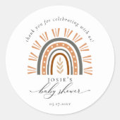 Sticker Rond Earthy Boho Rainbow Merci Baby shower classique (Devant)