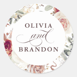 Sticker Rond Earthy Shades Floral Élégant mariage