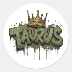 Sticker Rond Earthy Taurus Zodiac Graffiti Airbriti avec Couron