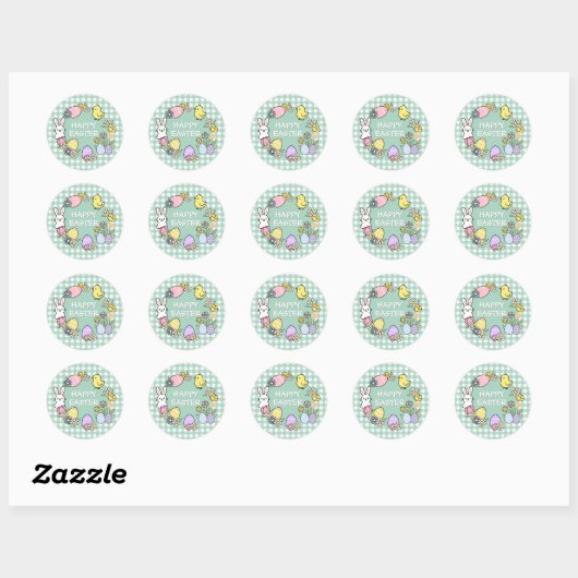 Sticker Rond Easter Brunch & Egg Hunt Green Gingham (Feuille)