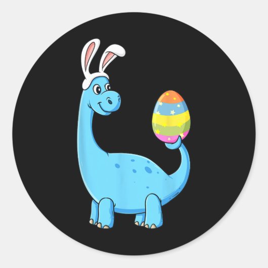 Sticker Rond Easter Day T Rex Dino Rabbit Ears With Egg Boys (Devant)