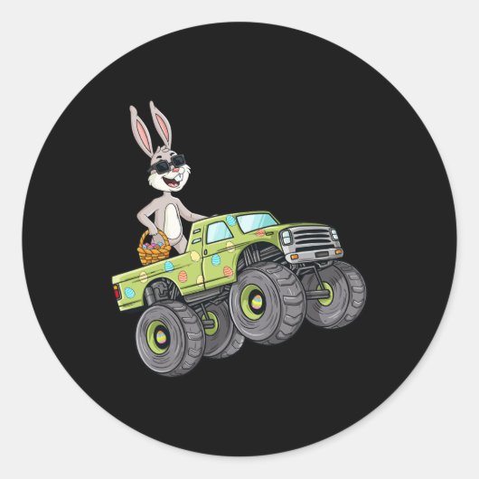 Sticker Rond Easter Rabbit équitation Monster Camion Fun Boys G (Devant)