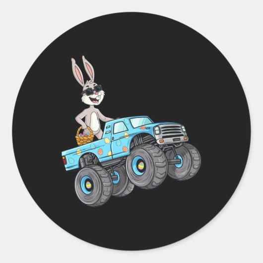Sticker Rond Easter Rabbit équitation Monster Camion Fun Boys G (Devant)