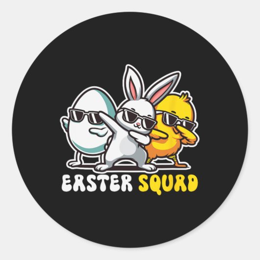 Sticker Rond Easter Squad Dabbing Bunny Chick Egg Chasse Match (Devant)
