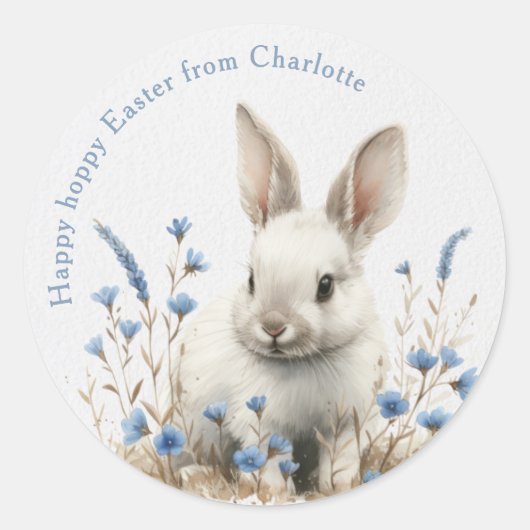 Sticker Rond Easter Watercolor Bunny Wildflower Kids Class (Devant)