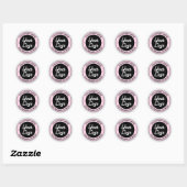 Sticker Rond Easy Logo Remplacement & mignon rose noir & blanc (Feuille)