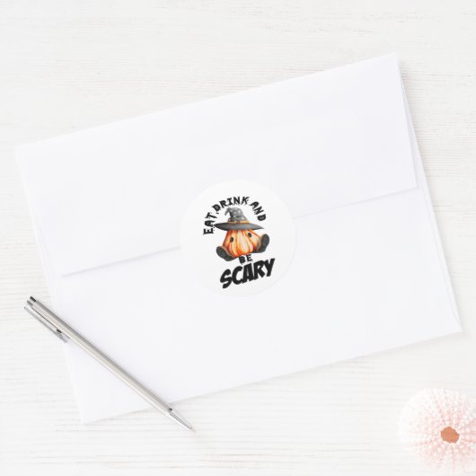 Sticker Rond Eat Drink And Be Scared Retro Cool (Enveloppe)