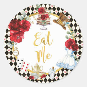 Sticker Rond EAT ME Alice in Wonderland Tea Party Faveurs