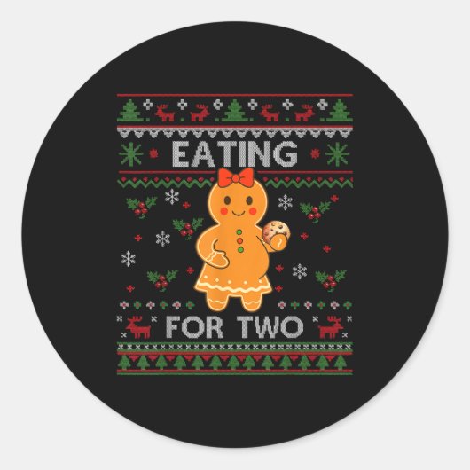 Sticker Rond Eating For Two Pregnancy Announcement Ugly Sweater (Devant)