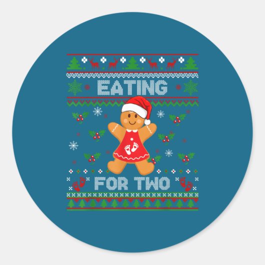 Sticker Rond Eating For Two Pregnancy Announcement Ugly Sweater (Devant)