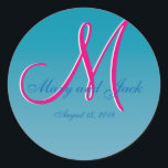 Sticker Rond Eau bleue 3d Monogramme<br><div class="desc">Eau bleue 3d Monogramme</div>