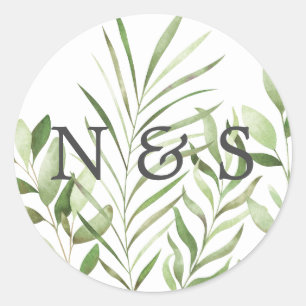 Sticker Rond Eau de verdure Mariage Monogramme Enveloppe Sceau